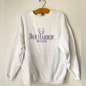 Vintage Sweatshirt Women’s Large Bar Harbor Maine Crewneck Made in the USA White